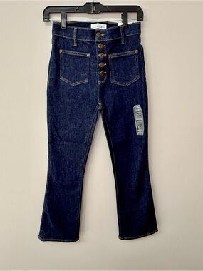 LOFT Dark Blue High-Rise Button-Fly Cropped Jeans